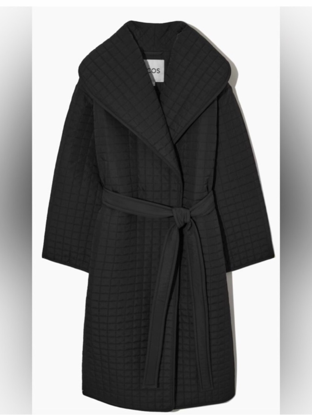 New COS Longline Quilted Liner Coat Size Small Black
